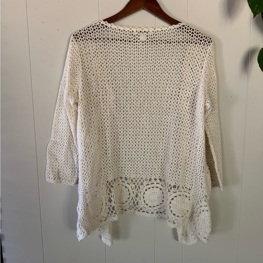 100% cotton, vintage Coldwater Creek Cream Open-Front Crochet Cardigan - Picture 2 of 7